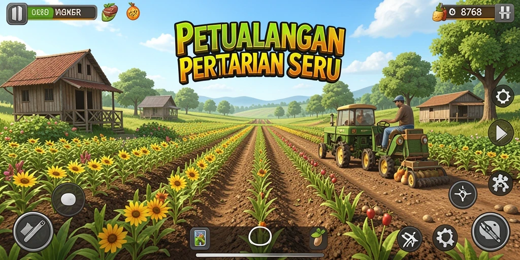 Screenshot menunjukkan petani yang sedang panen hasil pertanian.