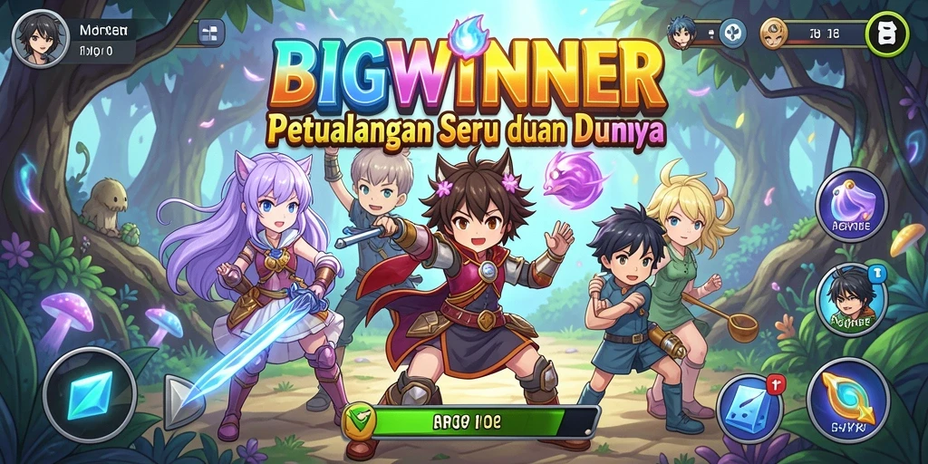 Tangkapan layar gameplay BIGWINNER yang menampilkan karakter Anime ikonik.