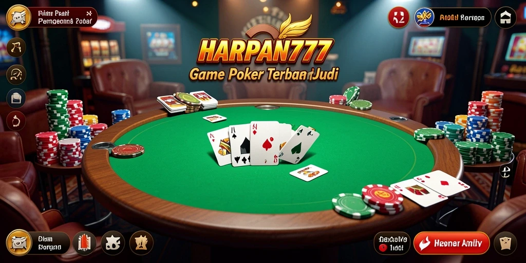 Screenshot utama HARAPAN777 menunjukkan pemain berkompetisi di meja poker.