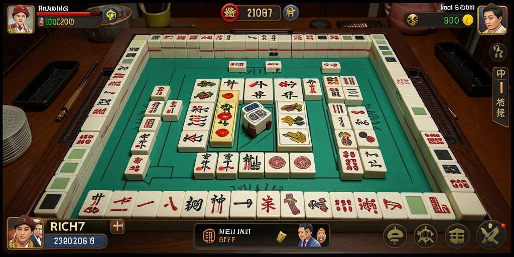 Tampilan gameplay RICH7 yang menarik dengan elemen Mahjong yang mendebarkan.